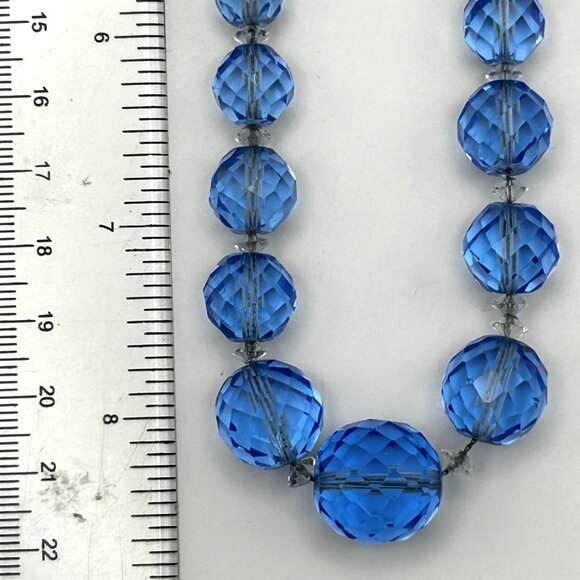 Vintage Czech Faceted Blue Glass Crystal Bead Necklace Graduated 16” - Picture 7 of 16